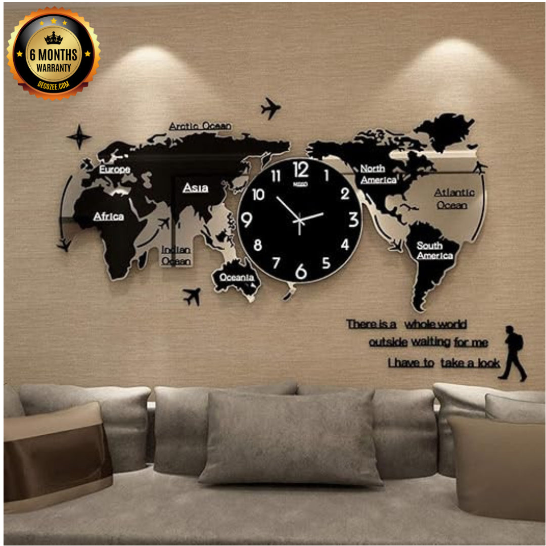 Full World Map Wall Clock